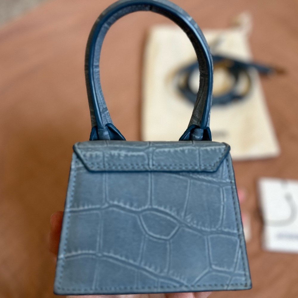 Jacquemus Le Chiquito Suede Croc Embossed Mini Bag in blue - Picture 9 of 17